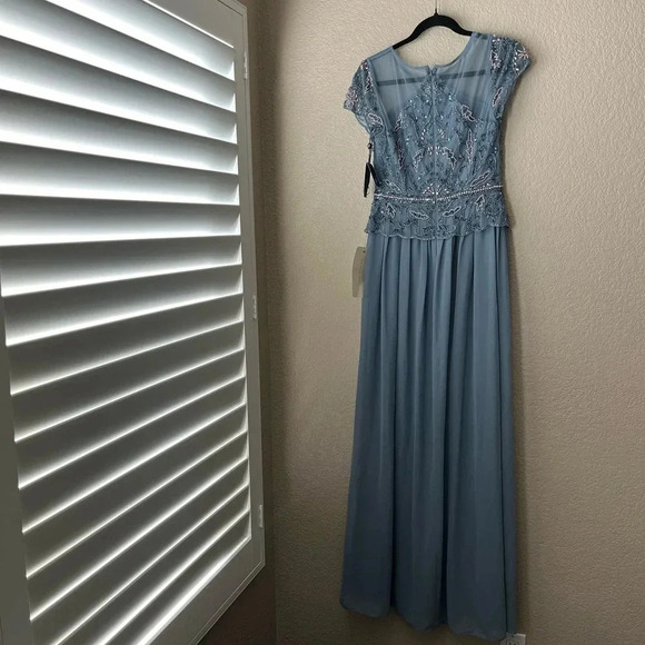 NWT Adrianna Papell Women's Beaded Bodice Formal Maxi Dress with GGT Skirt Blue - Picture 5 of 12